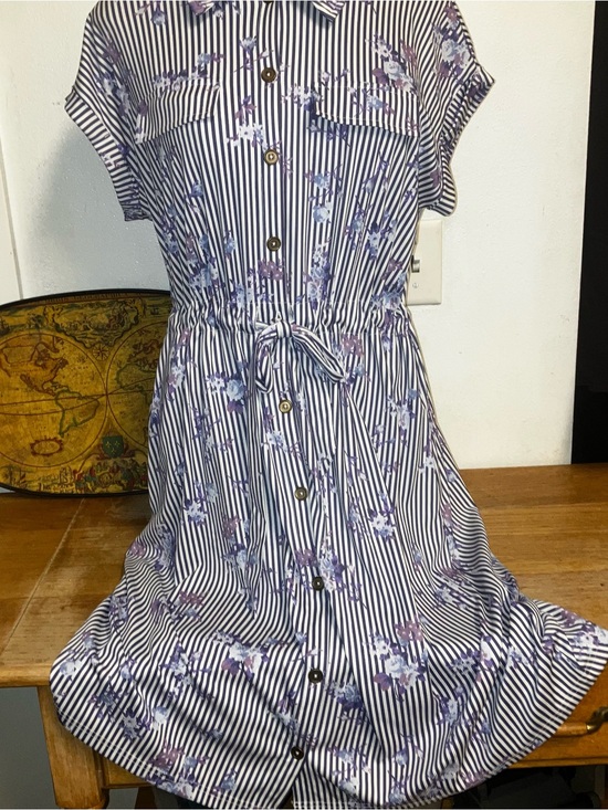 LuLaRoe Dresses & Skirts - Striped Tie-Waist Shirt Dress with Purple Floral Accents